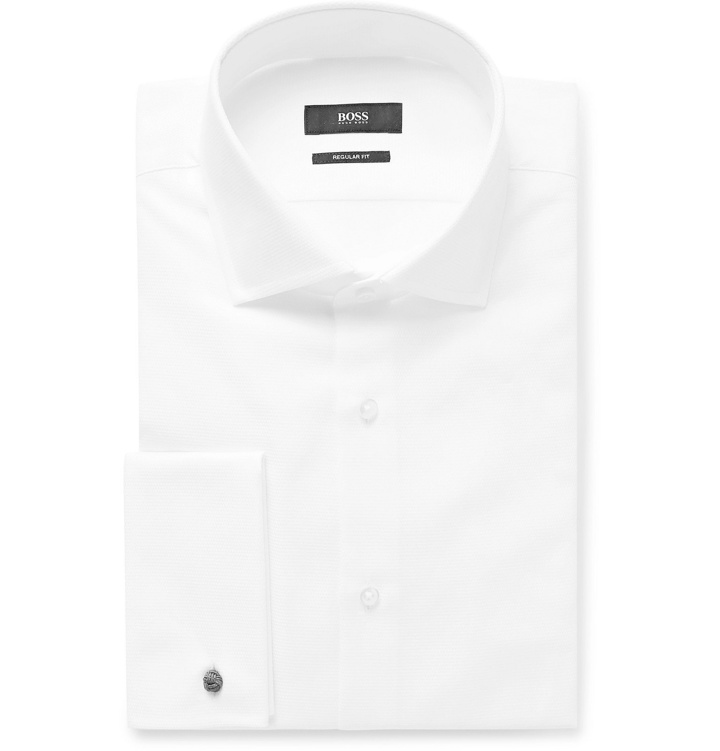 Photo: Hugo Boss - White Double-Cuff Cotton-Piqué Shirt - White