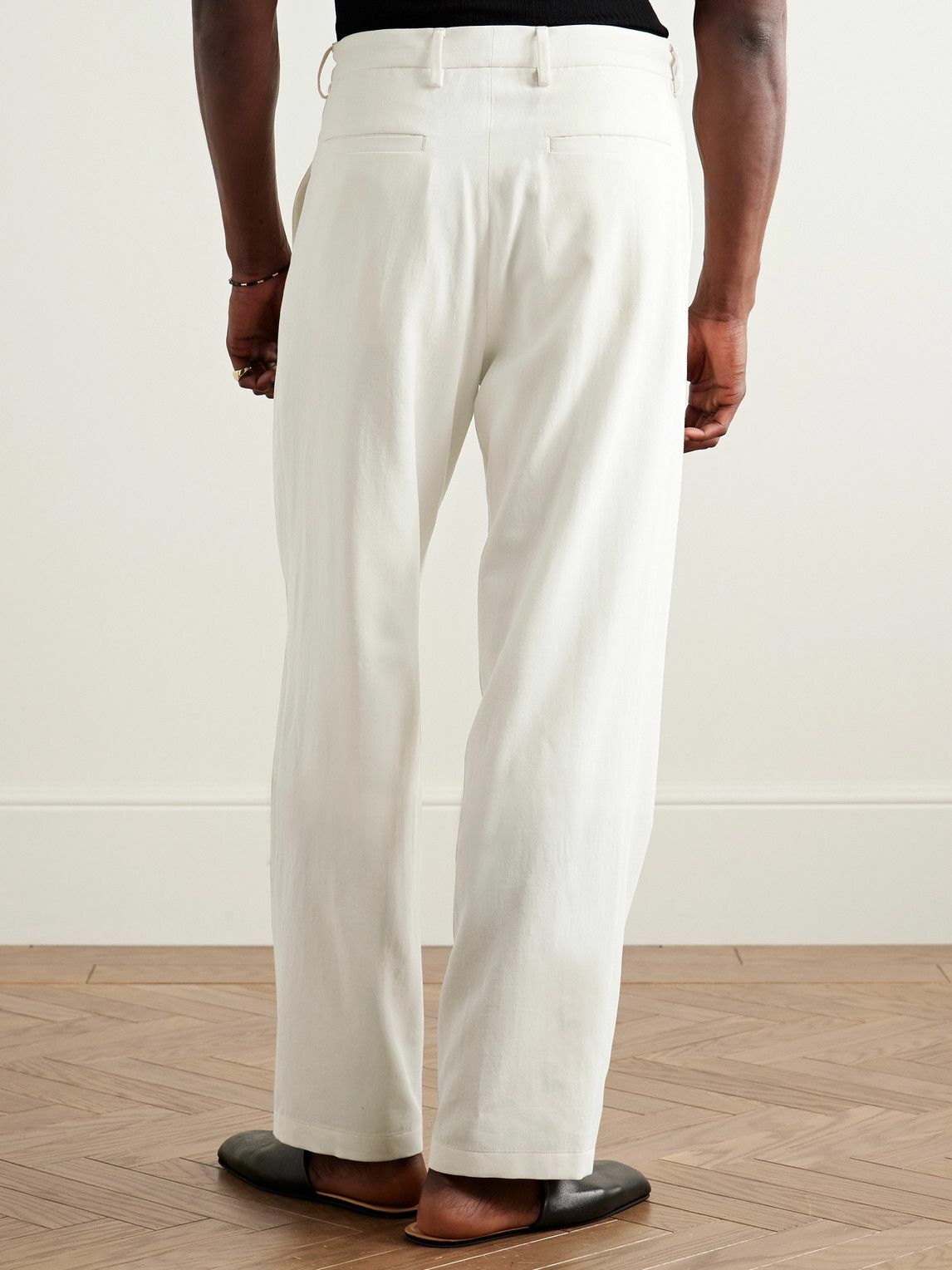 AURALEE ホワイト パンツ Auralee - Straight-Leg Pleated Cotton and Wool-Blend Gabardine