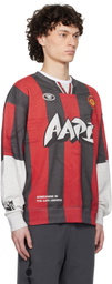 AAPE by A Bathing Ape Gray & Red Moonface Main Crewneck Sweatshirt