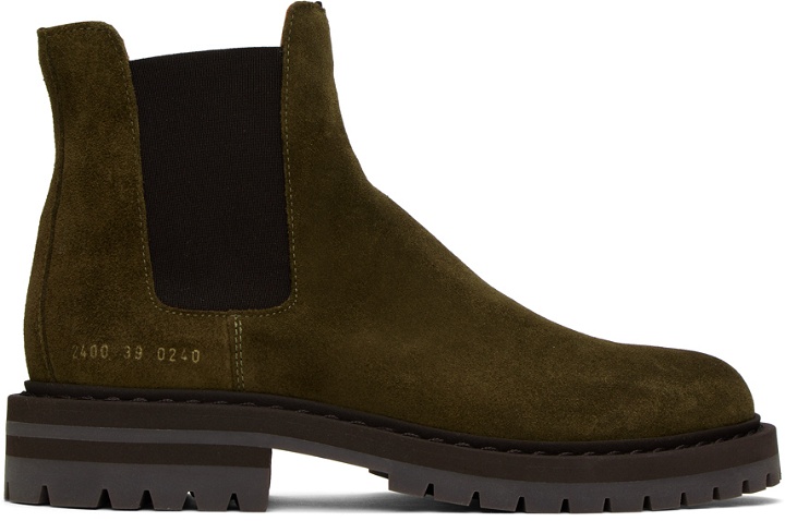 Photo: Common Projects Khaki Stamped Chelsea Boots