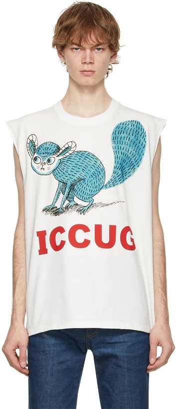 Photo: Gucci White Freya Hartas Edition 'ICCUG' Cap Sleeve T-Shirt