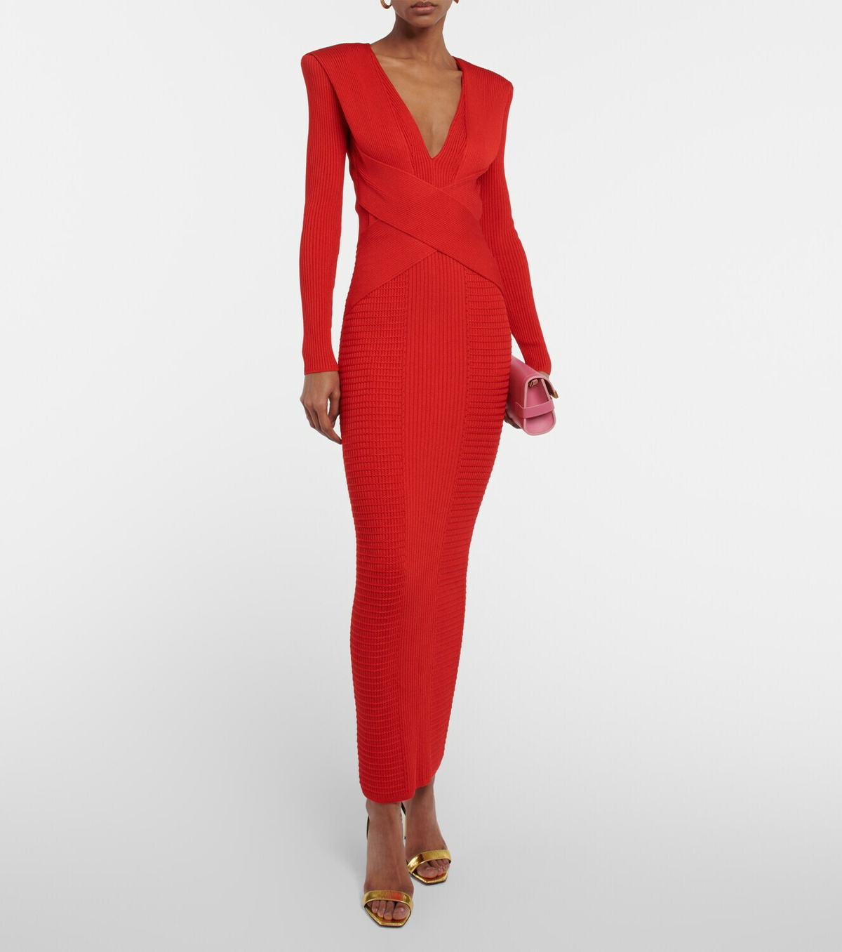 【関税＆送料込み】Balmain Burgundy Viscose Blend Dress Balmain Burgundy Viscose Blend Dress – BALTINI