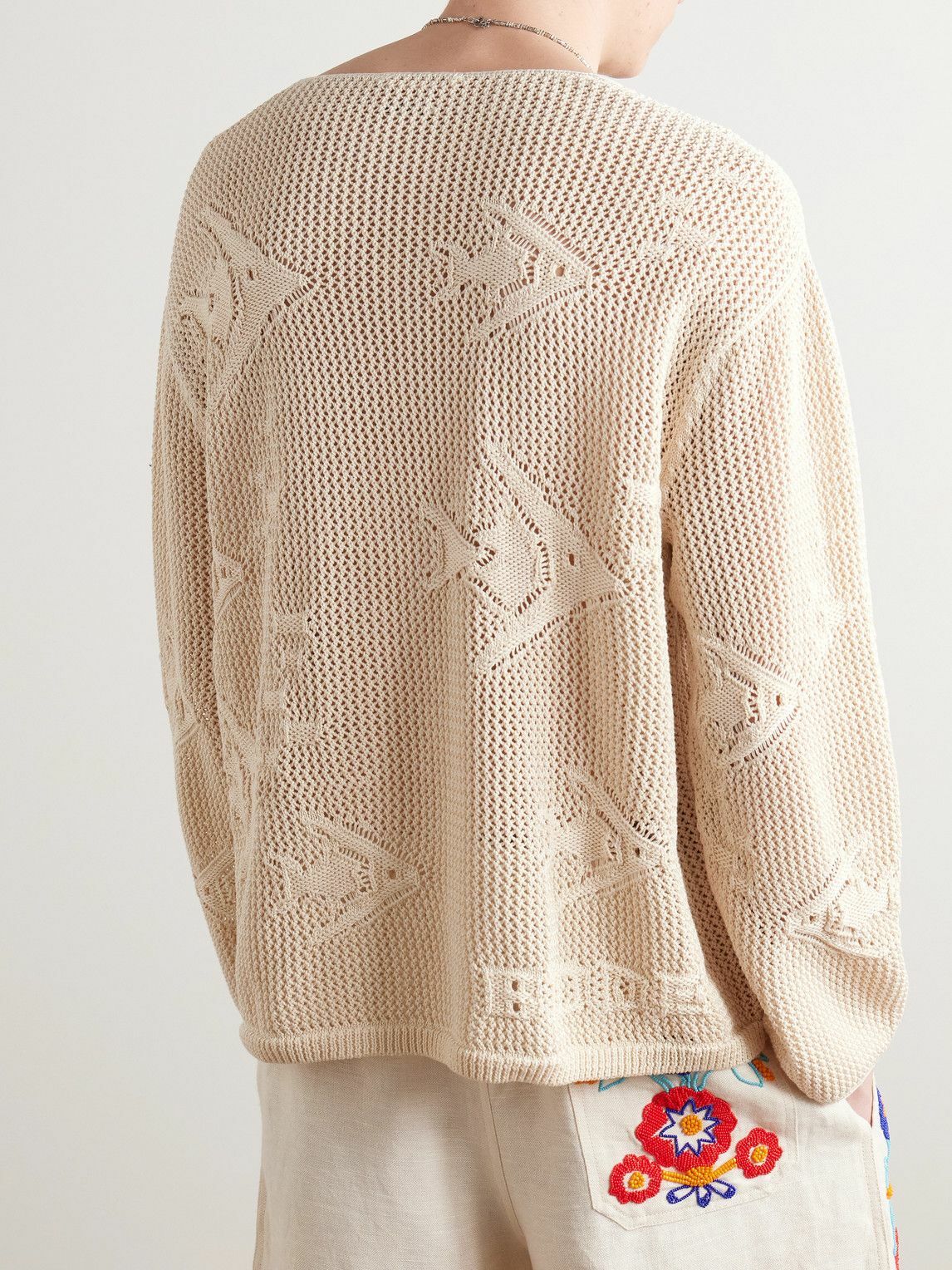 BODE - Angel Fish Open-Knit Cotton Sweater - Neutrals Bode