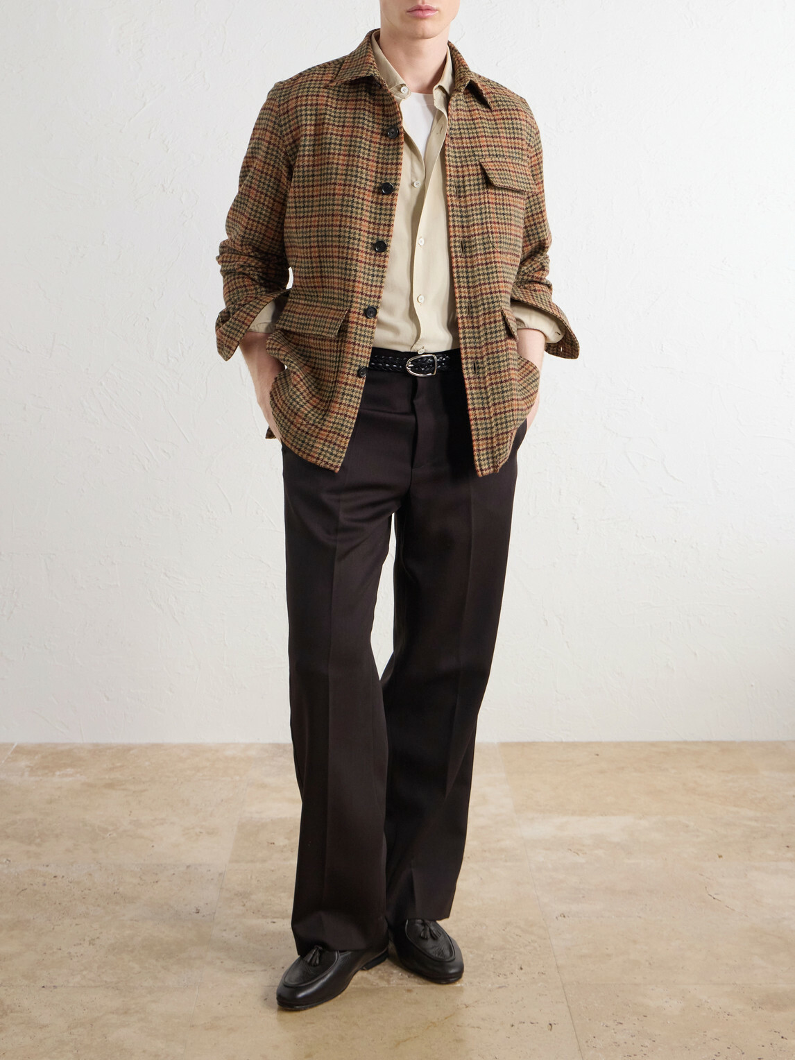 De Petrillo - Houndstooth Virgin Wool Overshirt - Brown