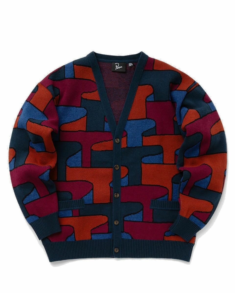 Photo: By Parra Canyons All Over Knitted Cardigan Blue/Red - Mens - Zippers & Cardigans