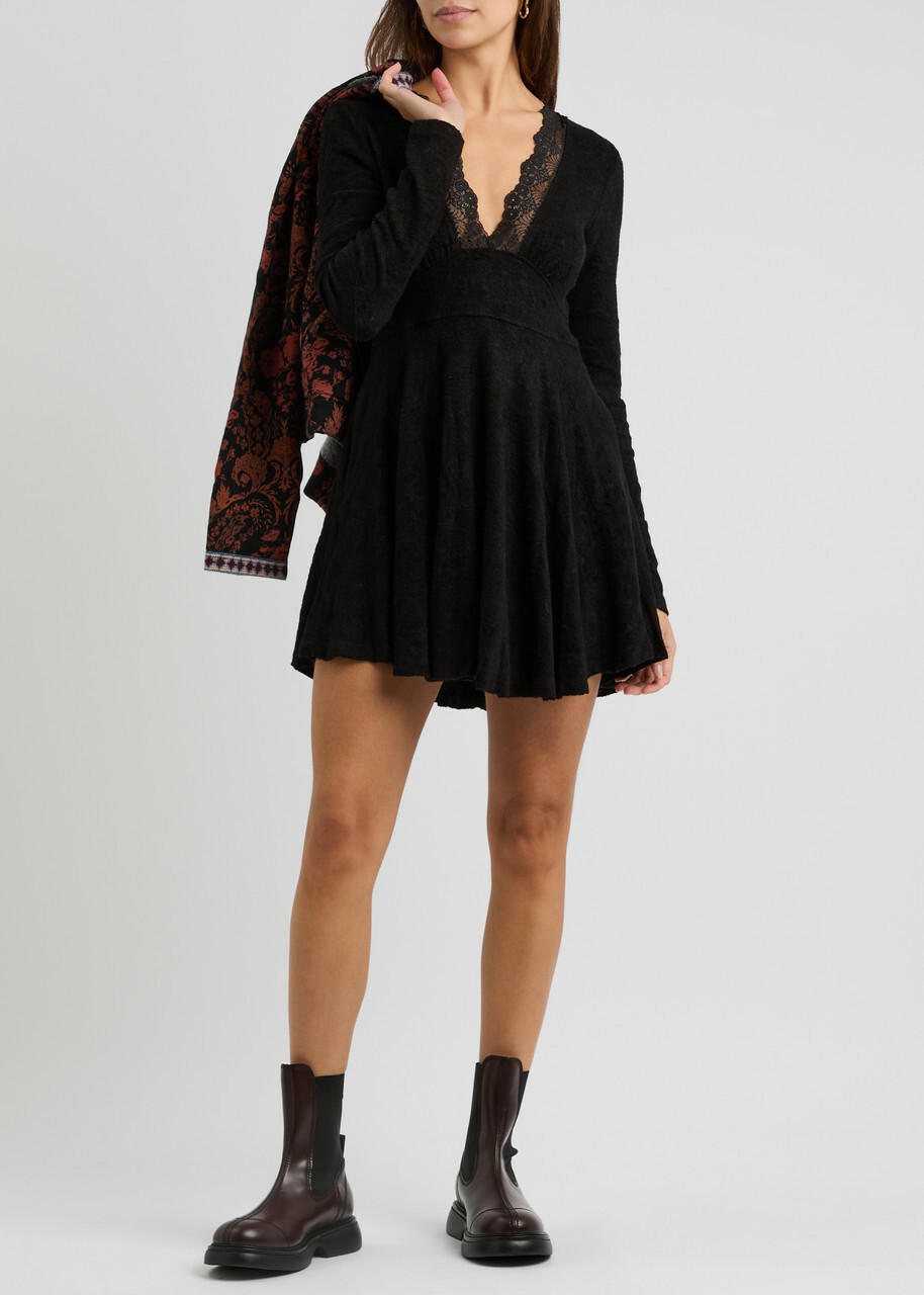 Free People All Yours Bouclé-knit Mini Dress Black