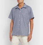 Richard James - Camp-Collar Striped Cotton-Poplin Shirt - Blue
