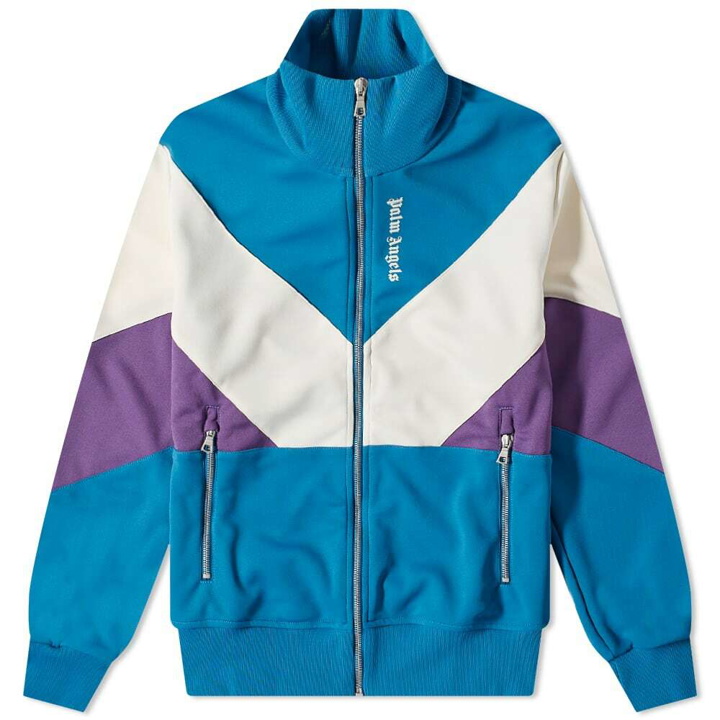 Photo: Palm Angels Men's Colourblock Track Jacket in Blue/Off White