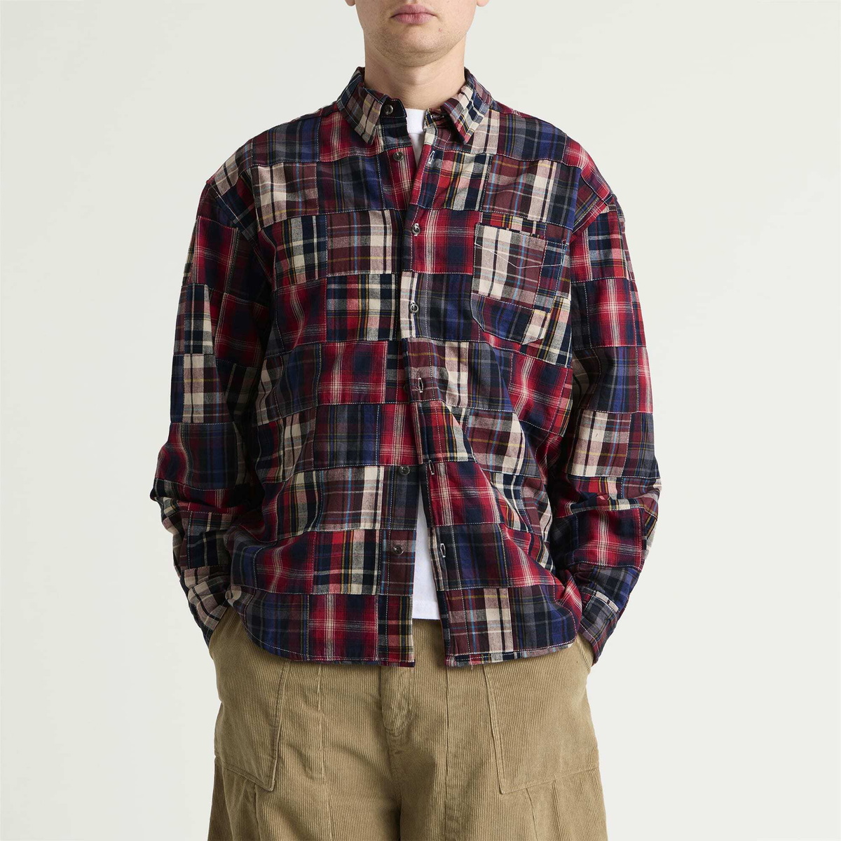 FrizmWORKS Men's Madras Patchwork Relaxed Shirt in Wine