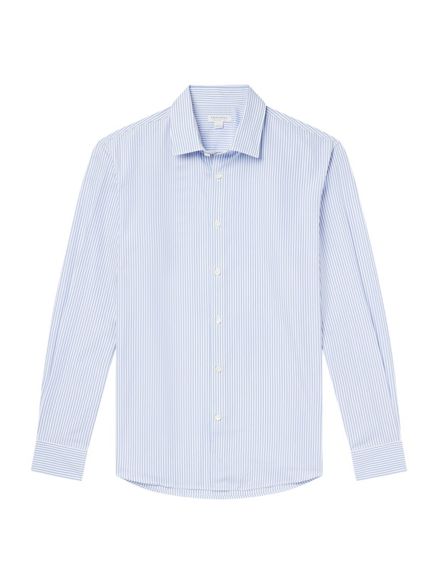 Photo: Sunspel - Striped Classic-Collar Cotton-Poplin Shirt - Blue