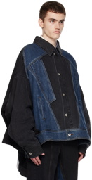 Feng Chen Wang Black & Blue Paneled Denim Jacket