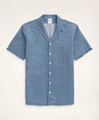 Brooks Brothers Men's Regent Regular-Fit Short-Sleeve Cane Print Linen Sport Shirt | Dark Blue