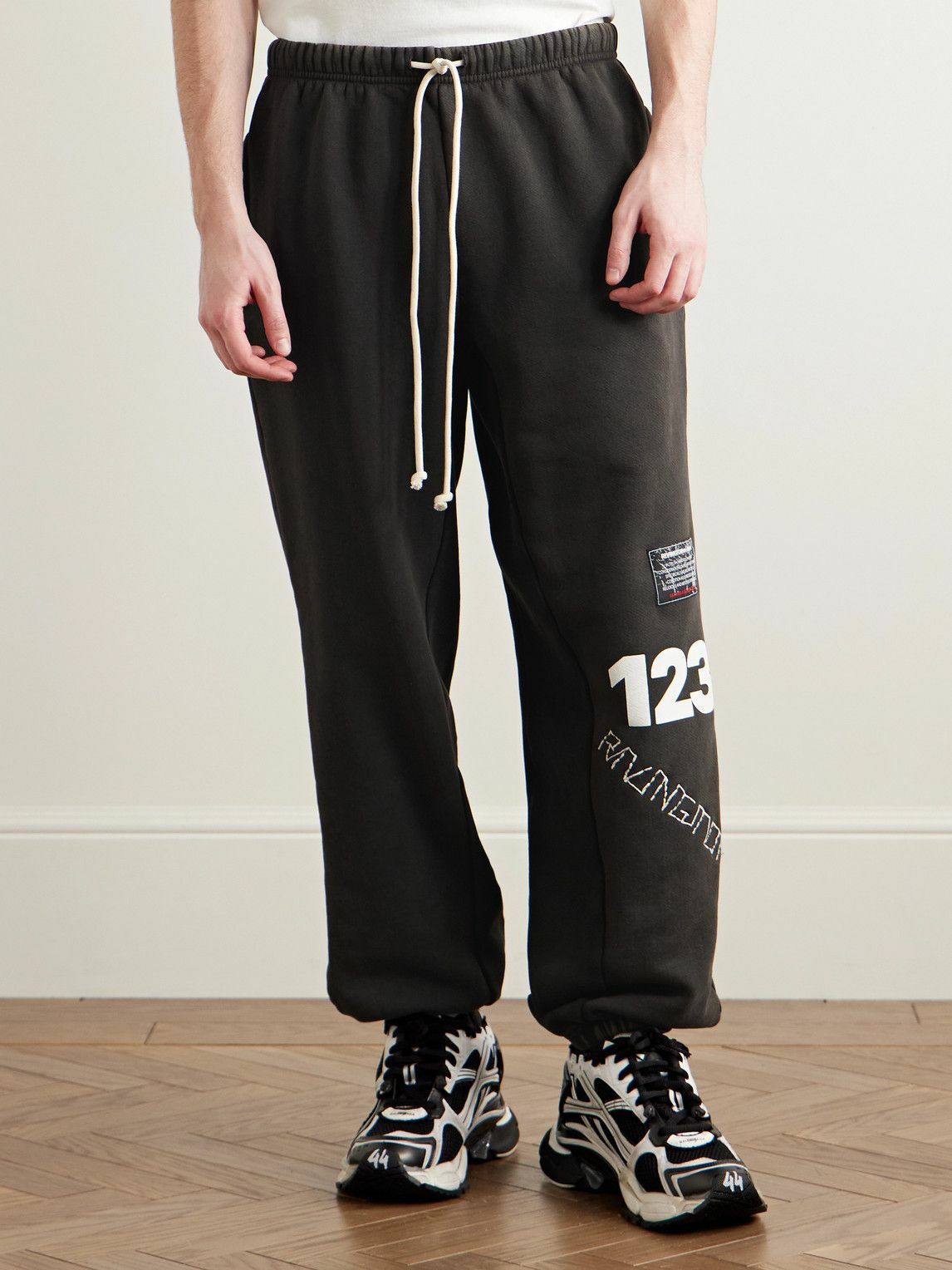 RRR123 - CVA Tapered Logo-Print Embroidered Cotton-Jersey Sweatpants - Black