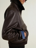SAINT LAURENT - Shearling-Trimmed Full-Grain Leather Jacket - Brown