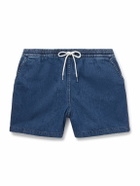 Drake's - Slim-Fit Straight-Leg Stone-Washed Denim Drawstring Shorts - Blue