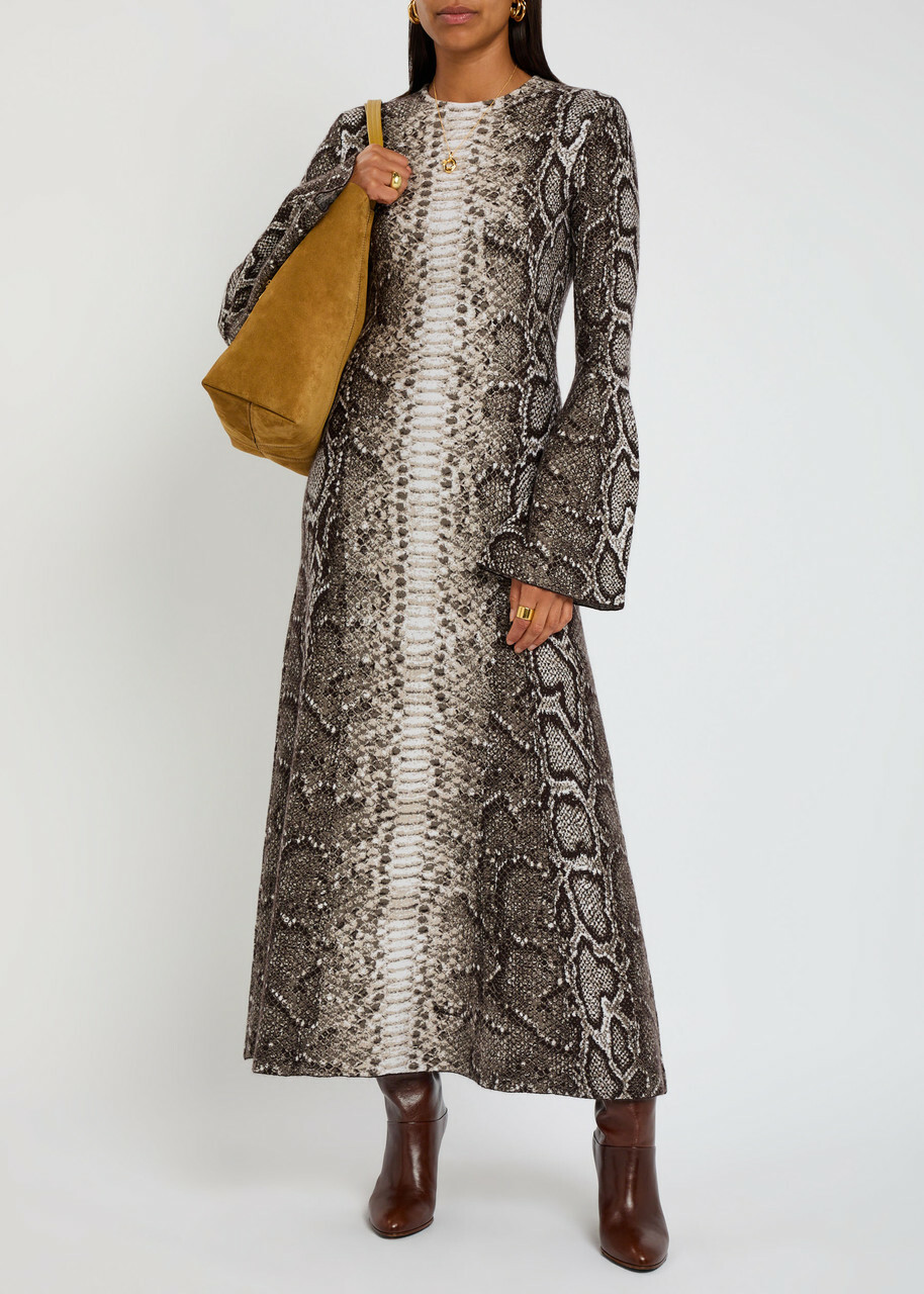 Gabriela Hearst Python-intarsia Cashmere-blend Maxi Dress Beige