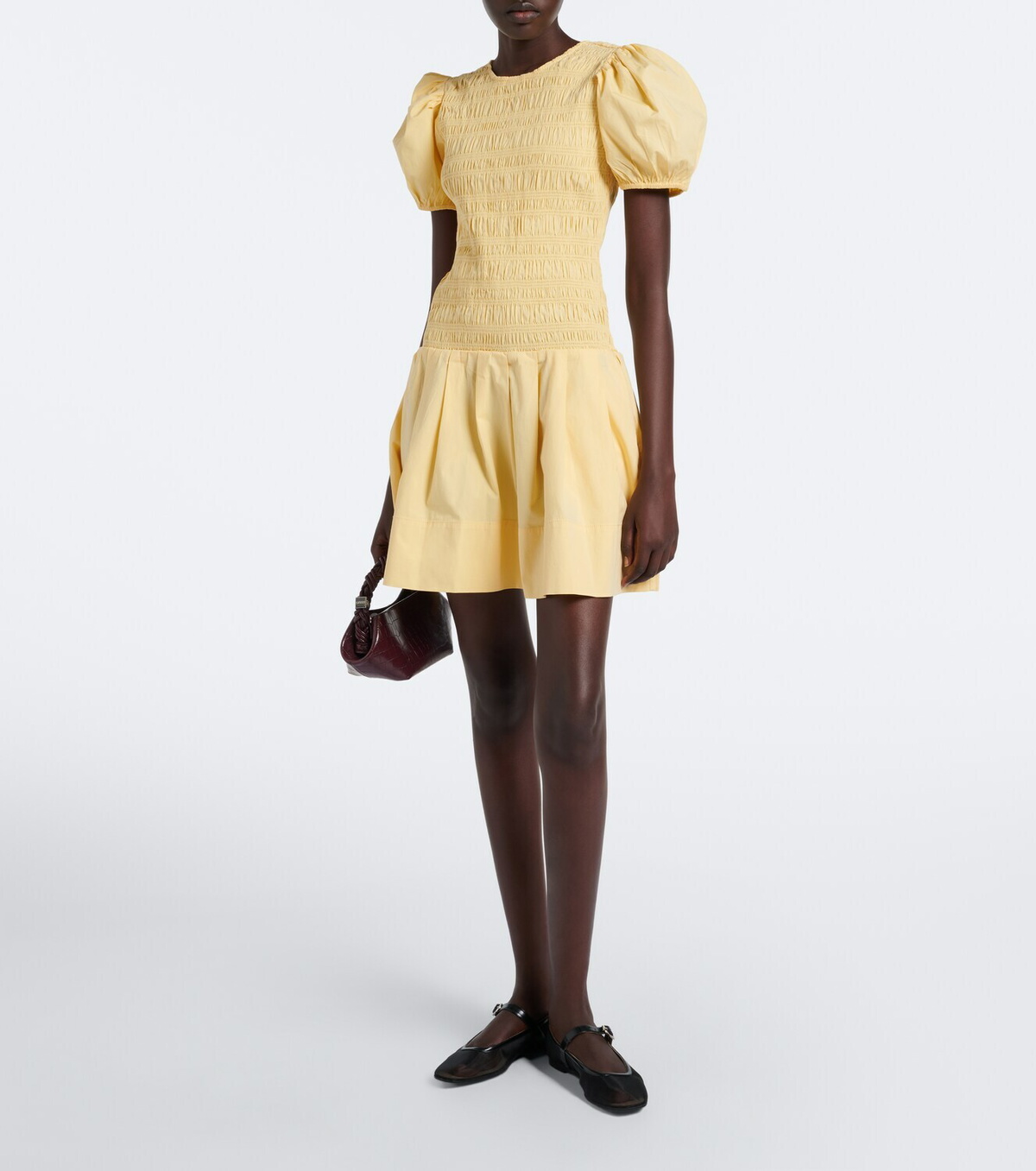 Ganni Shirred cotton-blend minidress