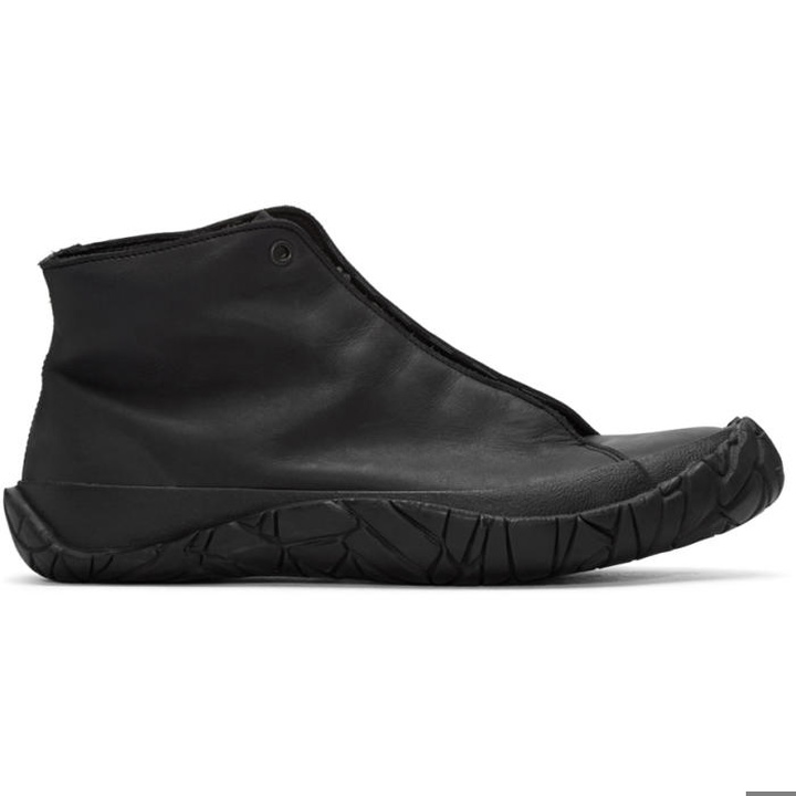 Photo: Issey Miyake Men Black Leather High-Top Sneakers