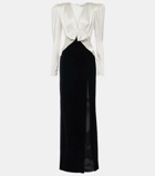 Alessandra Rich Bow-detail satin and velvet maxi dress