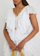 Chloe Embroidered Ruffled Cropped Cotton top White