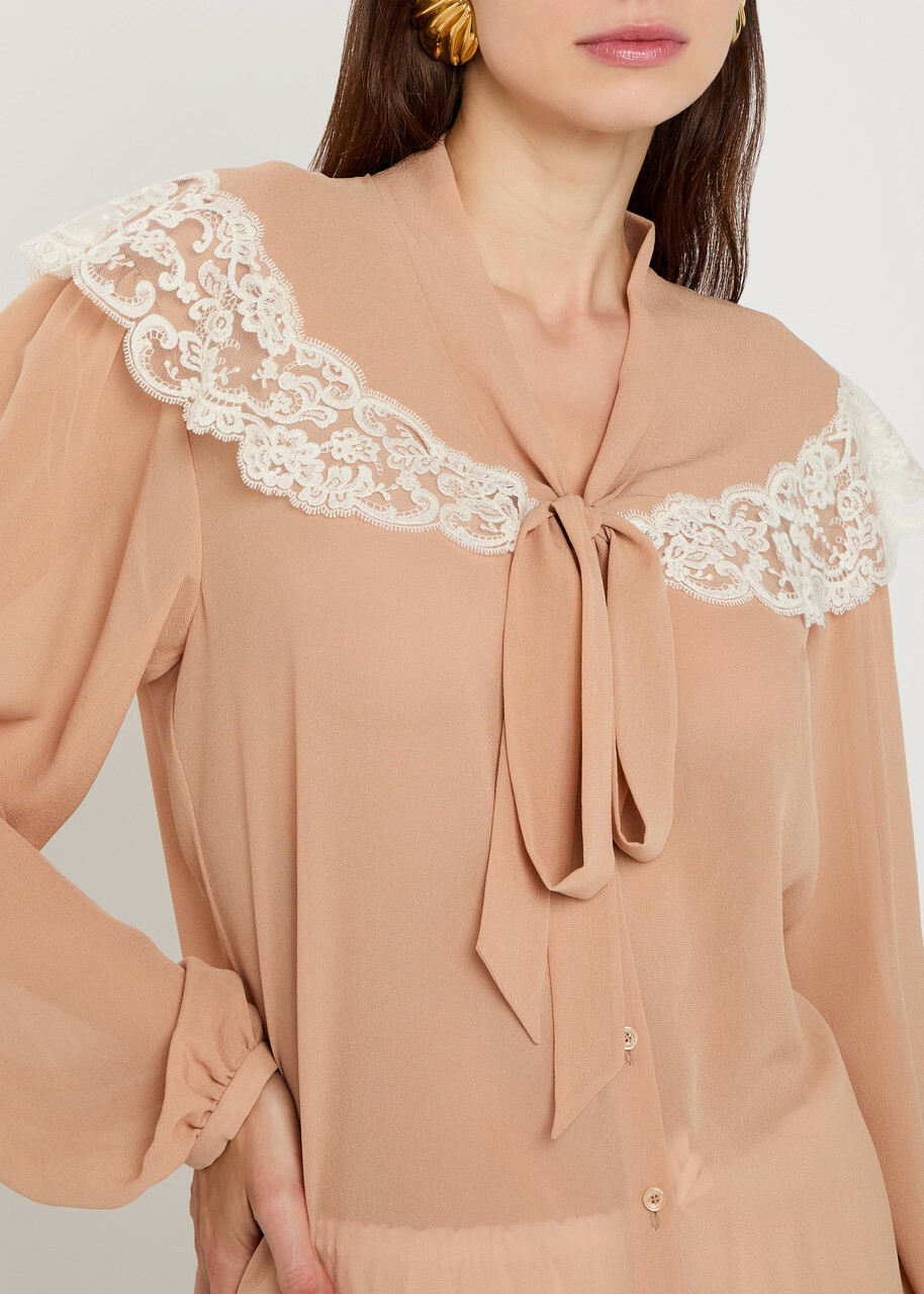 Chloe Lace-trim Silk-georgette Blouse Pink