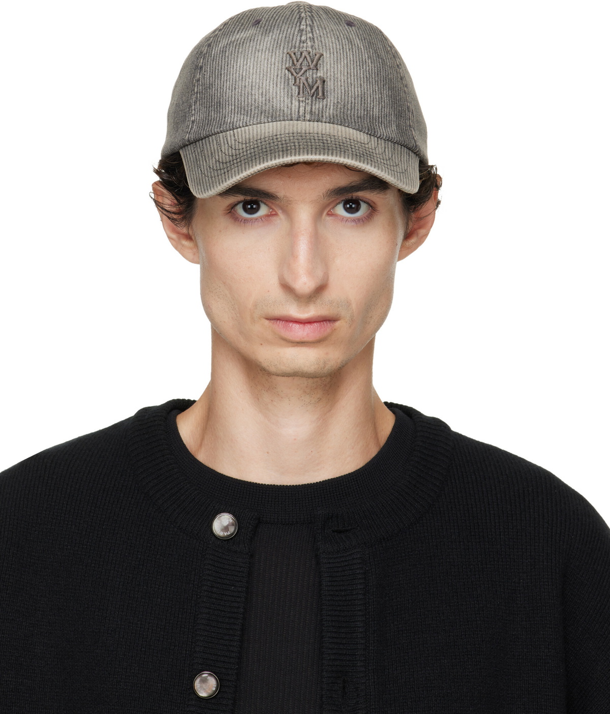WOOYOUNGMI Gray Ribbed Denim Logo Ball Cap