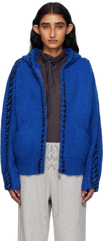 Photo: OPEN YY Blue Stitch Zip Up Knit Hoodie