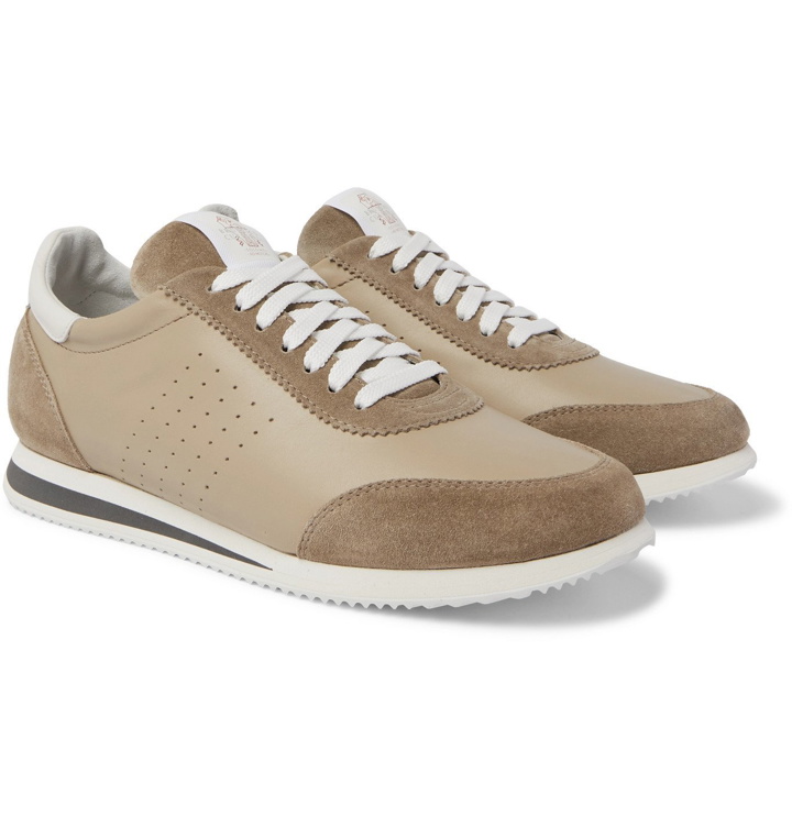 Photo: Brunello Cucinelli - Suede-Trimmed Perforated Leather Sneakers - Brown