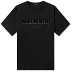 Balmain Men's Flock & Foil Paris Logo T-Shirt in Black/Gold