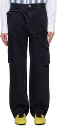 le PÈRE Black Peek-A-Boo Denim Cargo Pants