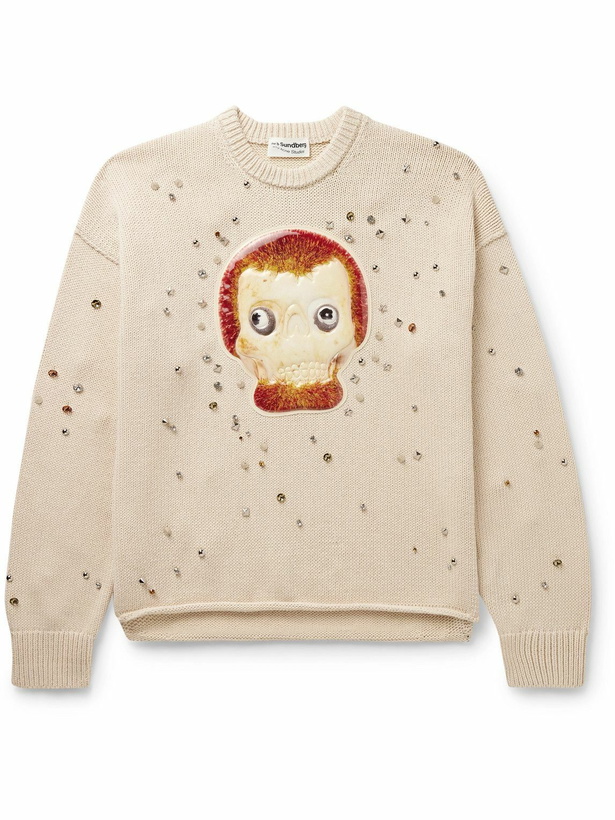 Photo: Acne Studios - Per B. Sundberg Appliquéd Embellished Cotton-Blend Sweater - Neutrals