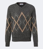 Brunello Cucinelli Argyle alpaca, cashmere, and wool-blend sweater
