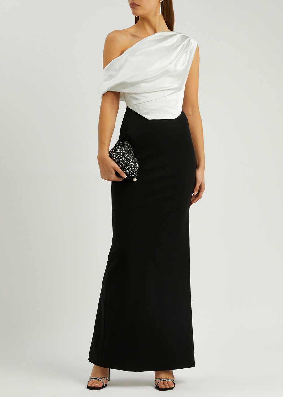 Solace London Kara Satin and Crepe Maxi Dress Cream