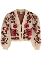 Farm Rio Ravenala Floral-intarsia Knitted Cardigan Cream