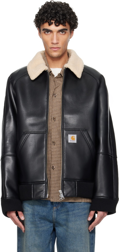 Photo: Carhartt Work In Progress Black Shepton Faux-Leather Jacket