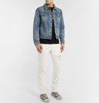 Saint Laurent - Slim-Fit Bandana-Trimmed Distressed Denim Jacket - Blue