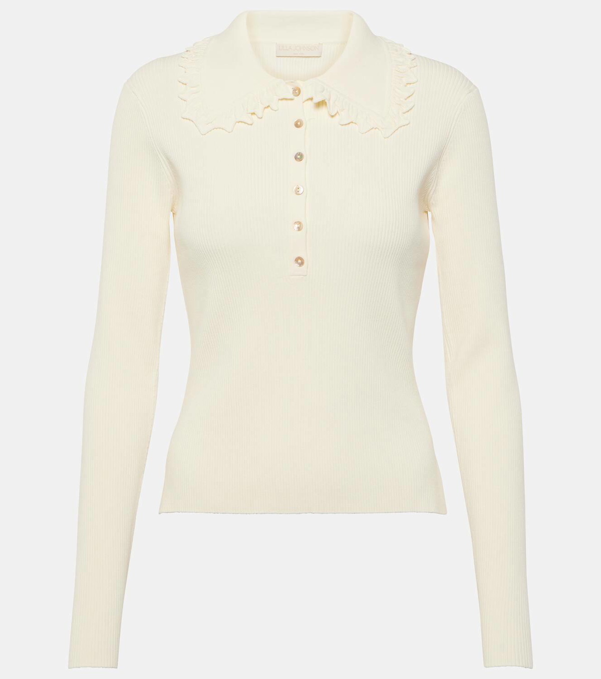 Ulla Johnson Liese ruffled ribbed-knit polo sweater