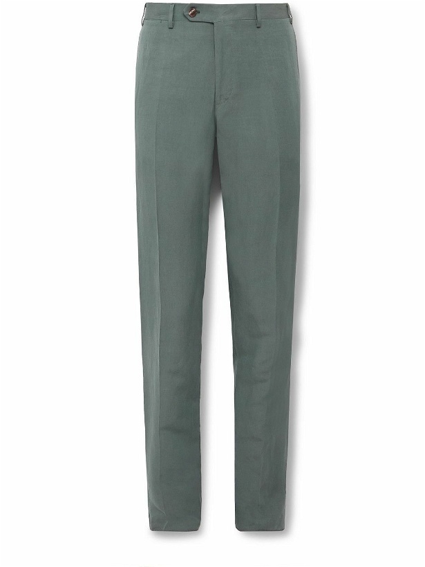 Photo: Canali - Straight-Leg Linen and Silk-Blend Trousers - Green