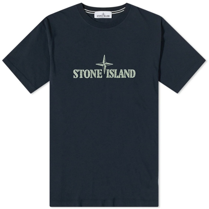 Photo: Stone Island Men's Stitches Logo Sleeve T-Shirt in Navy