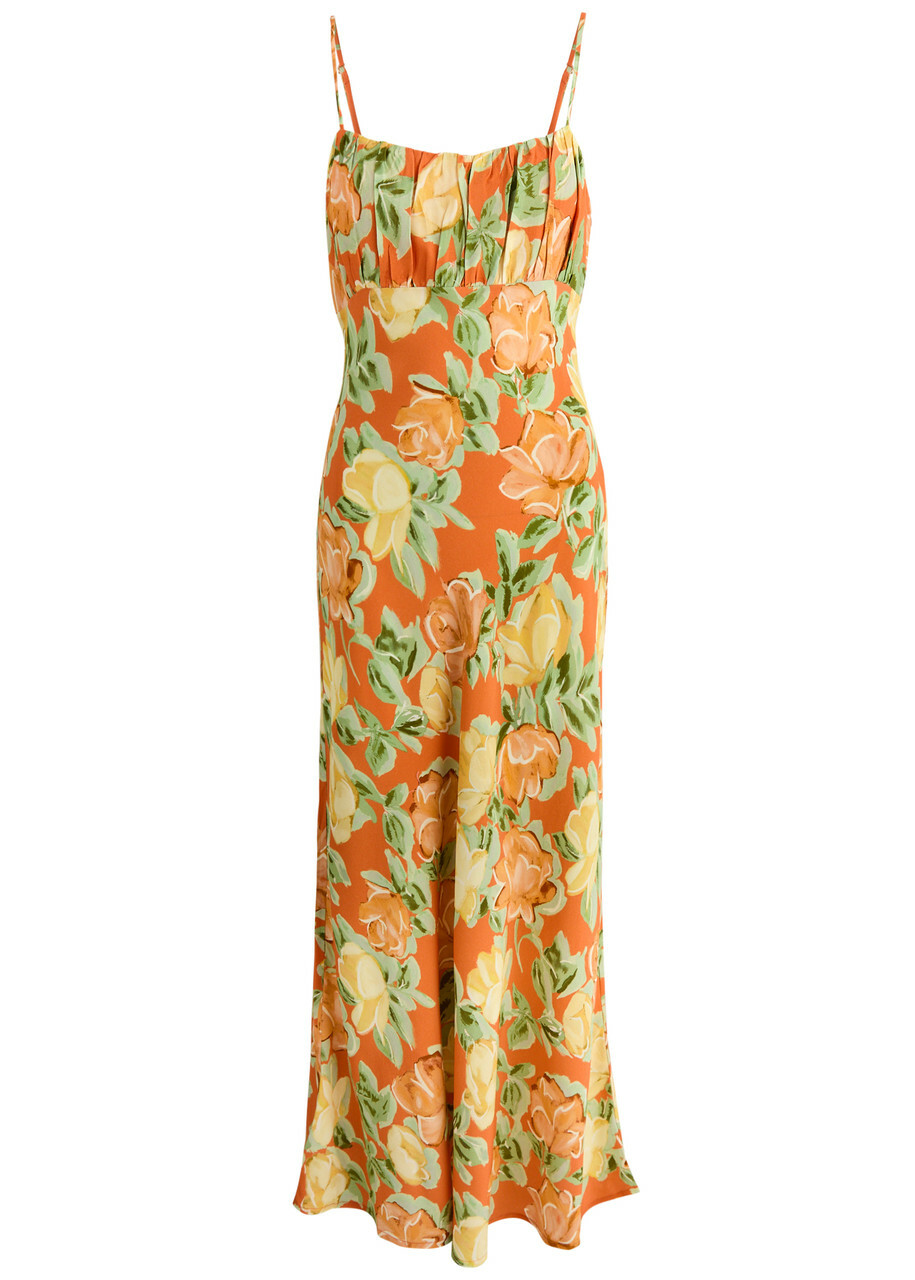Kitri Velma Floral-print Maxi Dress Orange