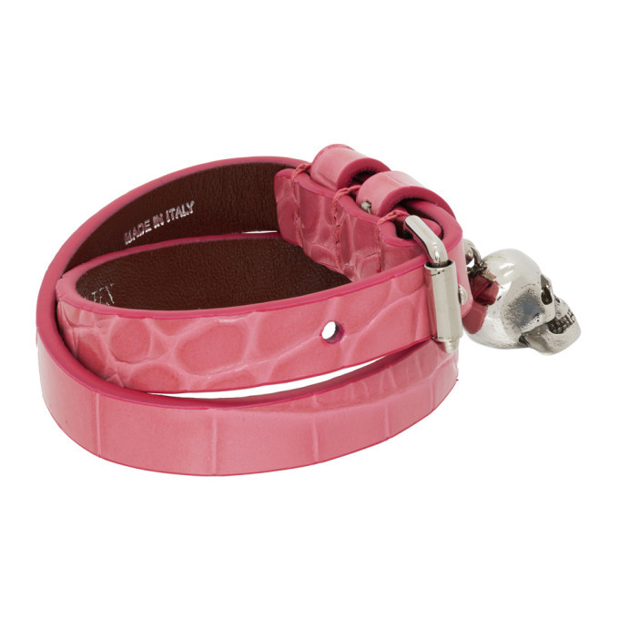 Alexander McQueen Pink Croc Double Wrap Bracelet Alexander 