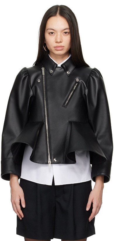 Photo: Noir Kei Ninomiya Black Zip Faux-Leather Jacket
