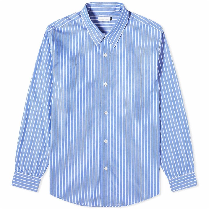 Photo: POP Trading Company Men's Logo Striped Shirt in Blue