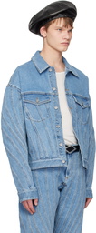 Mugler Blue Oversized Spiral Denim Jacket