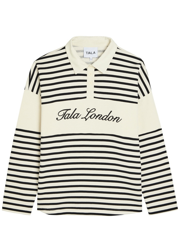 Photo: Tala Rugby Striped Cotton-blend Polo Jumper Ivory