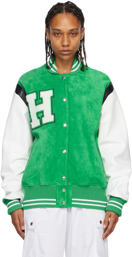 Photo: HALFBOY Green & White Paneled Bomber Jacket