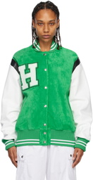 HALFBOY Green & White Paneled Bomber Jacket