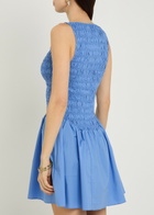 Faithfull The Brand Martina Shirred Cotton Mini Dress Blue