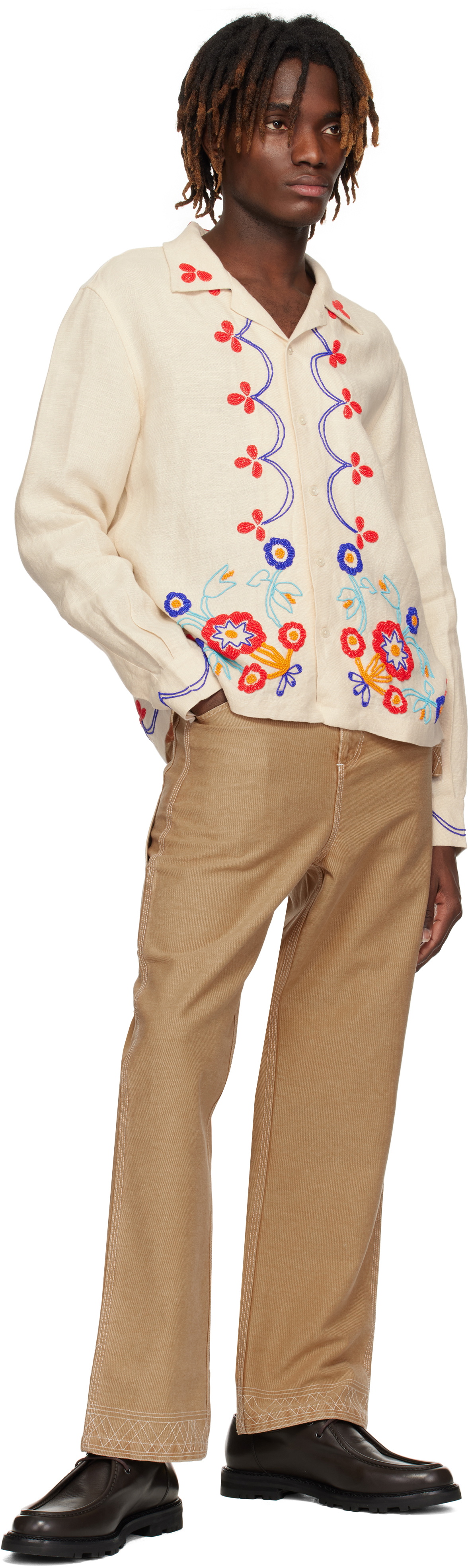 Bode Off-White Beaded Garden Party Shirt