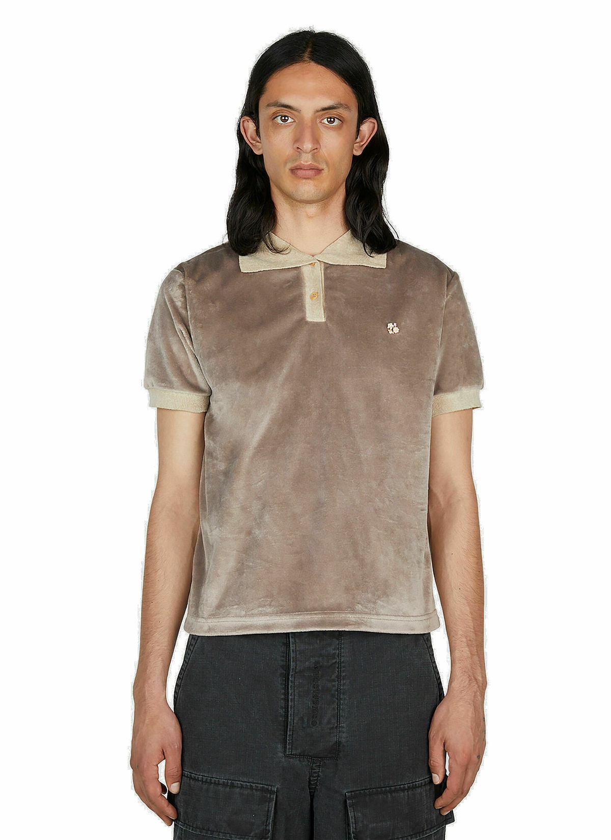 Photo: Acne Studios - Velvet Polo Shirt in Light Brown
